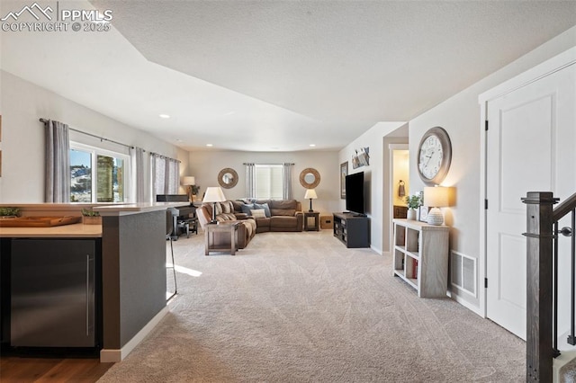 living room featuring carpet floors and a wealth of natural light