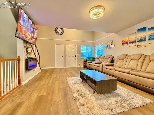 living room with hardwood / wood-style flooring