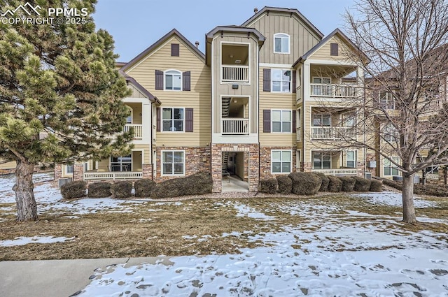 view of snow covered property