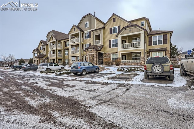 view of snow covered building