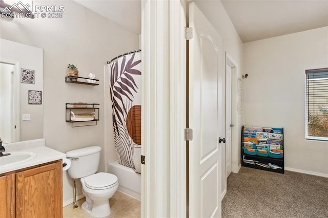 full bathroom featuring vanity, toilet, and shower / bath combo with shower curtain