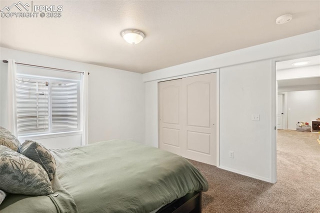 carpeted bedroom featuring a closet