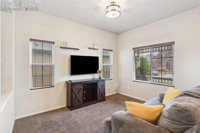 carpeted living room with a healthy amount of sunlight