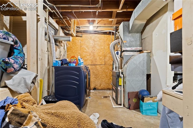 basement with heating unit