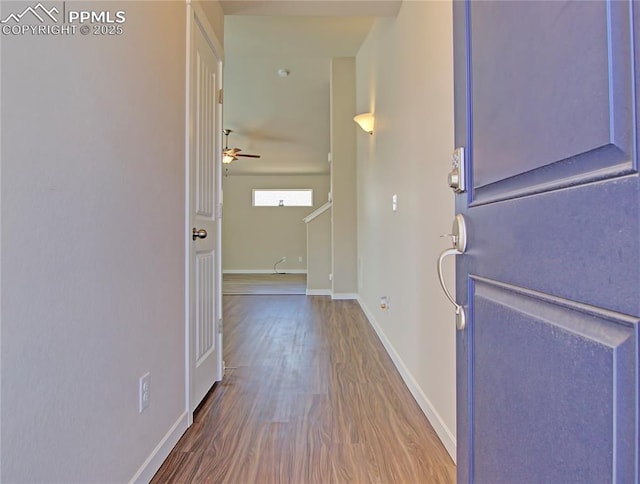 hallway with hardwood / wood-style flooring