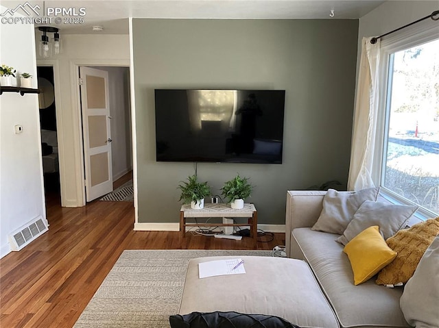 living room with hardwood / wood-style flooring