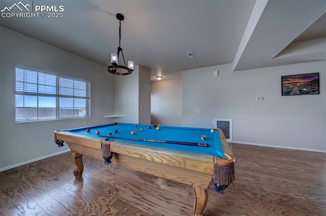 recreation room featuring wood-type flooring and pool table