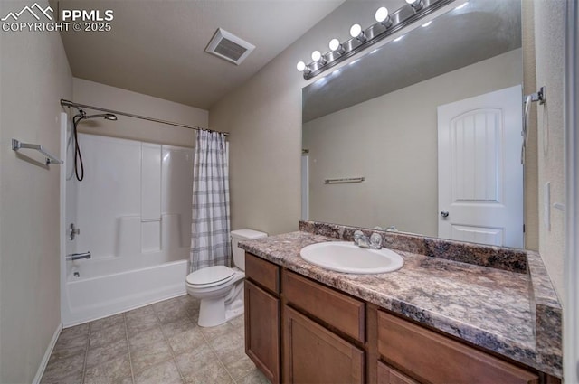 full bathroom featuring vanity, toilet, and shower / bath combo with shower curtain