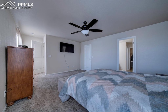 bedroom featuring ceiling fan and carpet flooring