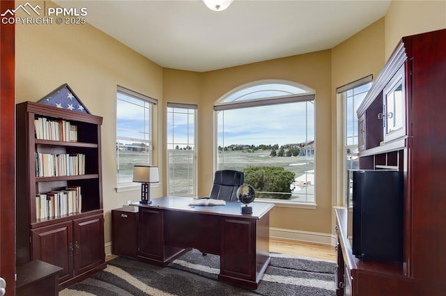 office with dark wood-type flooring