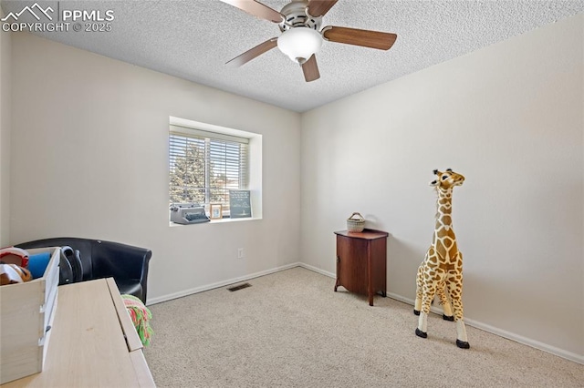 interior space featuring cooling unit, a textured ceiling, and ceiling fan