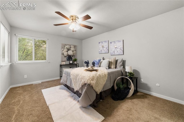 bedroom featuring carpet floors and ceiling fan