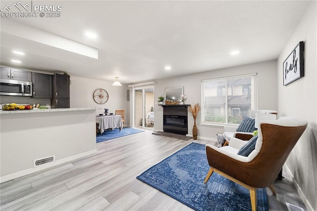 living room with light hardwood / wood-style flooring