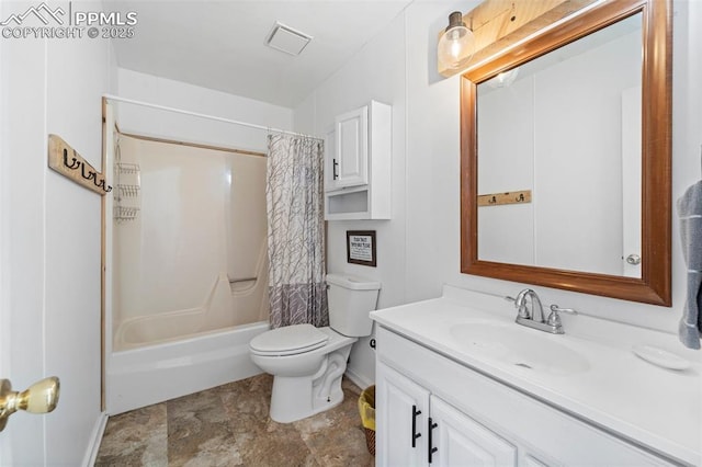 full bathroom featuring vanity, toilet, and shower / bath combo with shower curtain