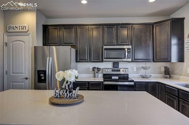kitchen with dark brown cabinetry, sink, and appliances with stainless steel finishes