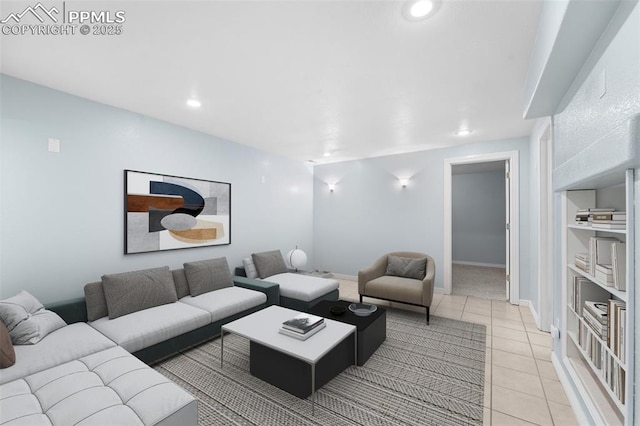 living room with light tile patterned floors