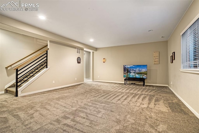 basement with carpet flooring