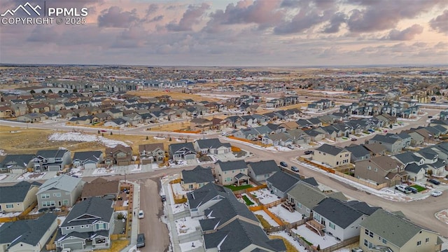 view of aerial view at dusk