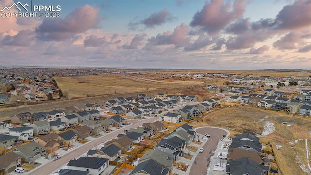 view of aerial view at dusk