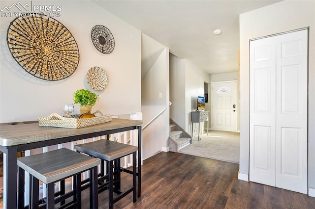 dining area featuring dark wood-type flooring