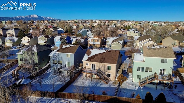 drone / aerial view featuring a mountain view