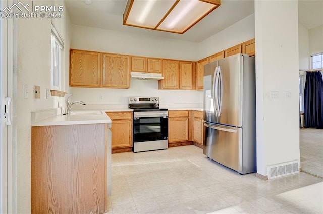 kitchen with sink, light brown cabinets, and appliances with stainless steel finishes