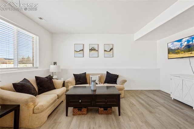 living room with light wood-type flooring