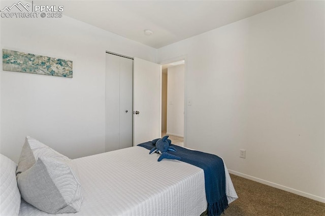 bedroom with carpet flooring and a closet