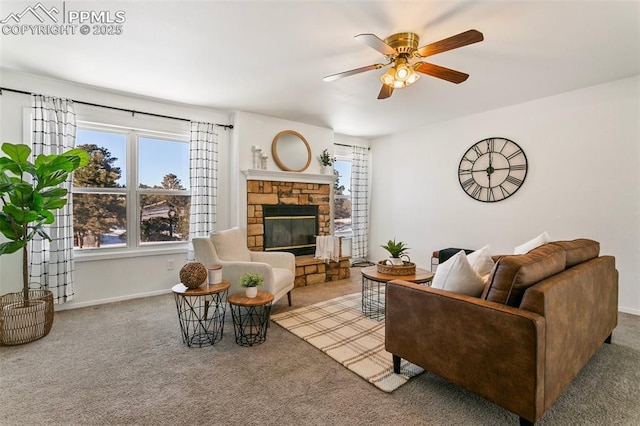 living room featuring light carpet and a wealth of natural light