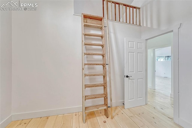 1636 Lakemoor Dr, Florissant, CO 80816 - stairway with hardwood / wood-style floors and baseboards