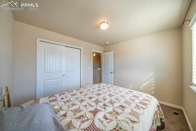 carpeted bedroom featuring a closet