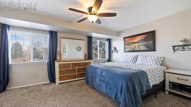 bedroom with carpet flooring and ceiling fan