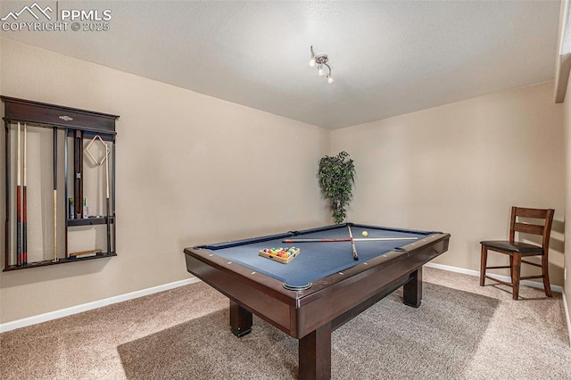 rec room featuring carpet floors and billiards