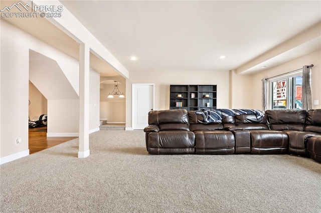 living room featuring light carpet