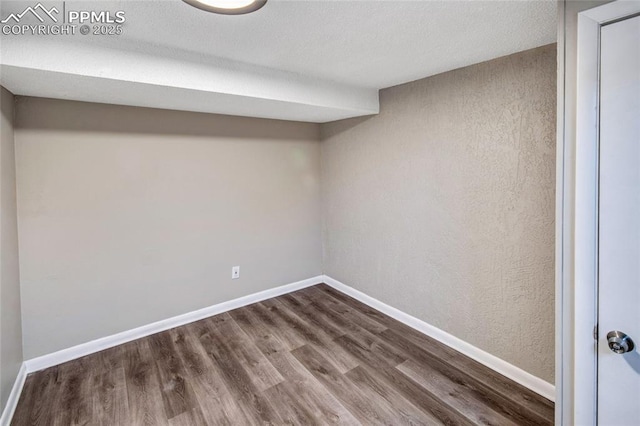 basement with wood-type flooring and a textured ceiling