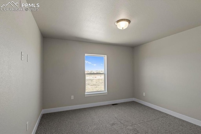 carpeted spare room featuring a textured ceiling