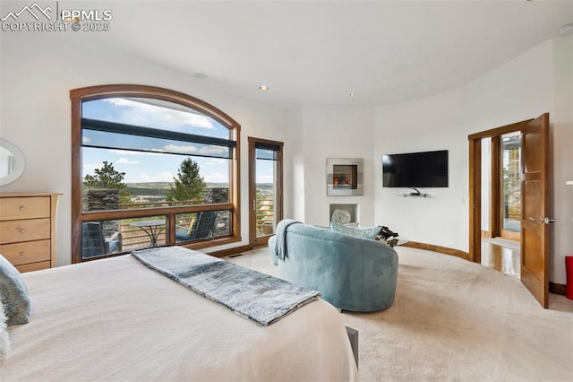 bedroom featuring multiple windows and carpet flooring