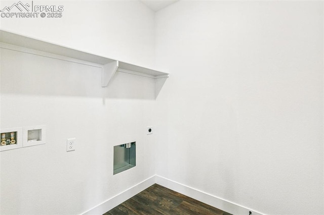 clothes washing area featuring hookup for a washing machine and dark hardwood / wood-style floors