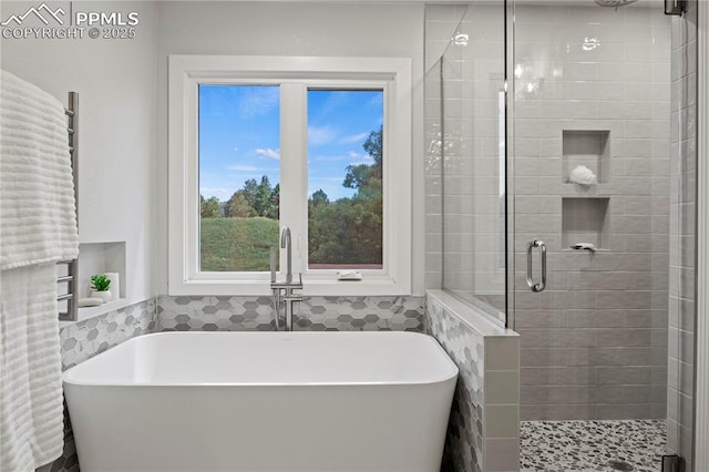 bathroom with plus walk in shower