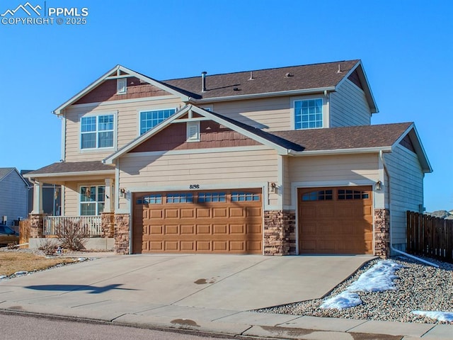 craftsman-style house with a garage and a porch