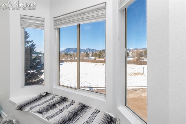 interior space with a mountain view