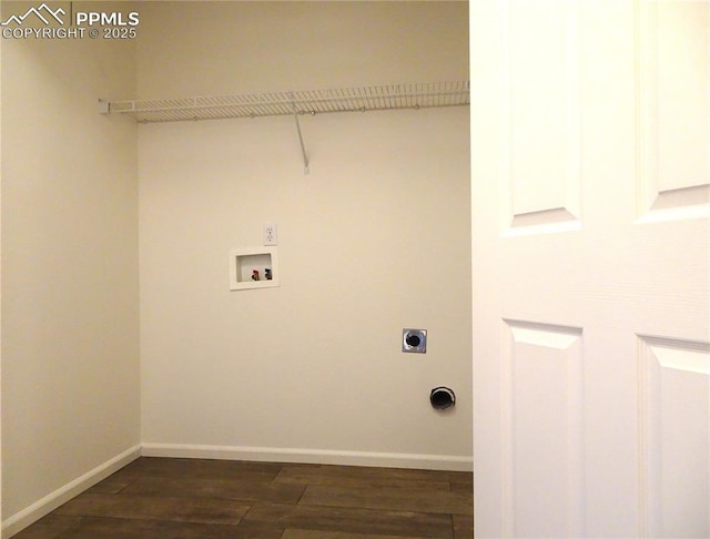 laundry area with washer hookup, hookup for an electric dryer, and dark hardwood / wood-style flooring