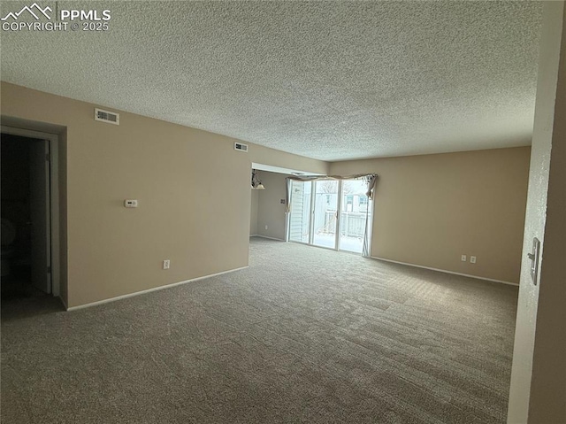 carpeted spare room with a textured ceiling