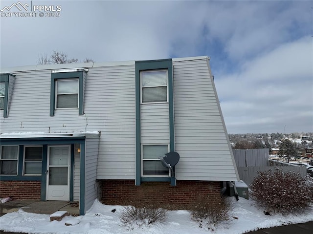 view of snow covered exterior