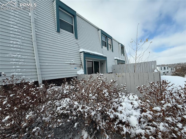 view of snow covered exterior