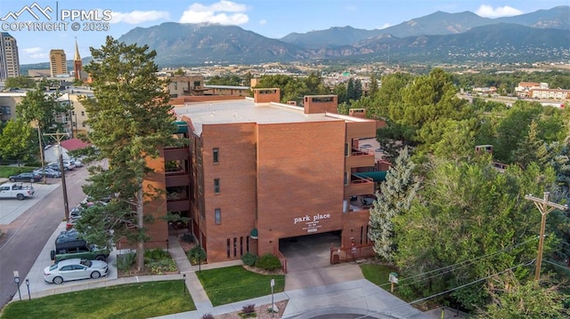 aerial view with a mountain view