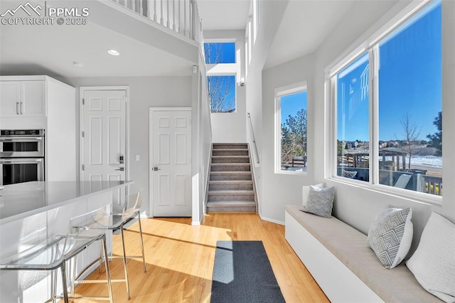 living room with light hardwood / wood-style floors