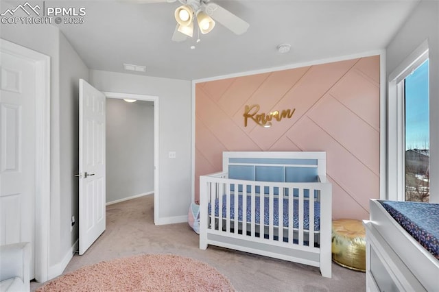 bedroom with light colored carpet