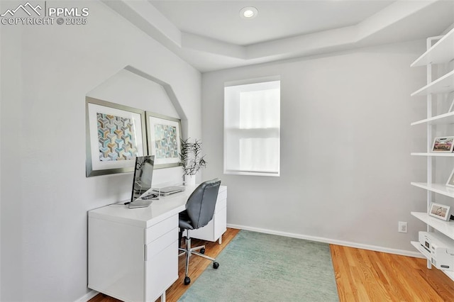 office area with wood-type flooring