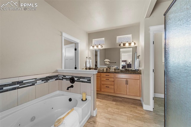 bathroom featuring vanity and a tub